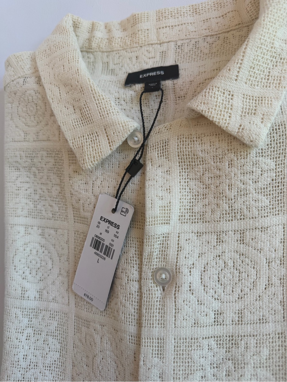 Express Cream Crochet Style Button-Up Shirt